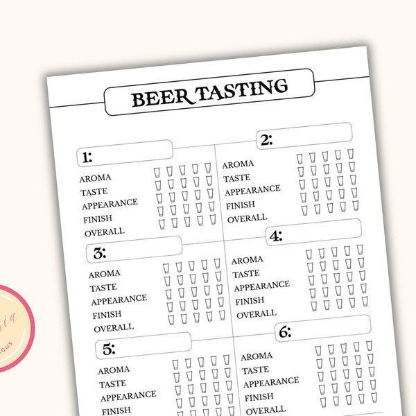 Beer Tasting Scorecard - Printable Beer Tasting Sheet for Beer Tasting Party, Guys Night, Bachelor Party, Date Night - Beer Festival Game