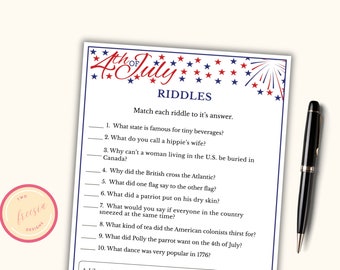 Juego de acertijos del 4 de julio - Juego imprimible del 4 de julio para adultos - Juego de fiesta del Día de la Independencia - Juego patriótico - Descarga digital - F1P