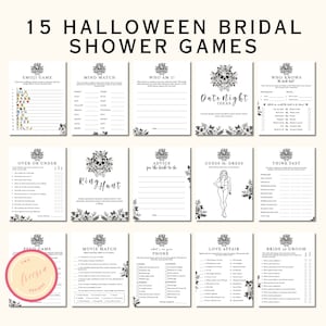 Bride or Die Bridal Shower Game Bundle - 15 Printable Halloween Til Death Party Games - Gothic Black Floral Skull Bridal Games  - KW04