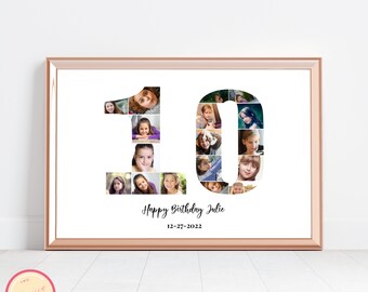 Editable Custom 10th Birthday Gift - Photo Collage - 10th anniversary - Tenth Birthday - Personalized, Custom Picture Board - GH67