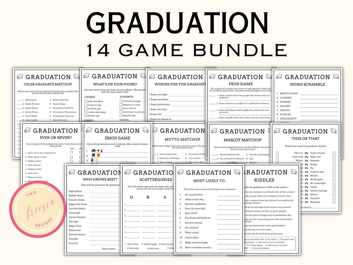 14 Printable Graduation Party Games Bundle 2024 Graduation Games Class of 2024 Games 2024 Grad