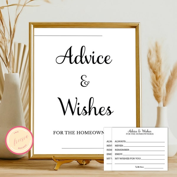 Printable Housewarming Advice and Wishes Cards - Printable Housewarming Game - New Homeowners - New Home Party Game - PL90