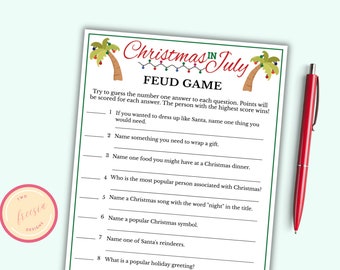 Christmas in July Feud Game - Printable Christmas In July Game for Kids & Adults - Tropical Beach Christmas Game - Instant Download - MC1
