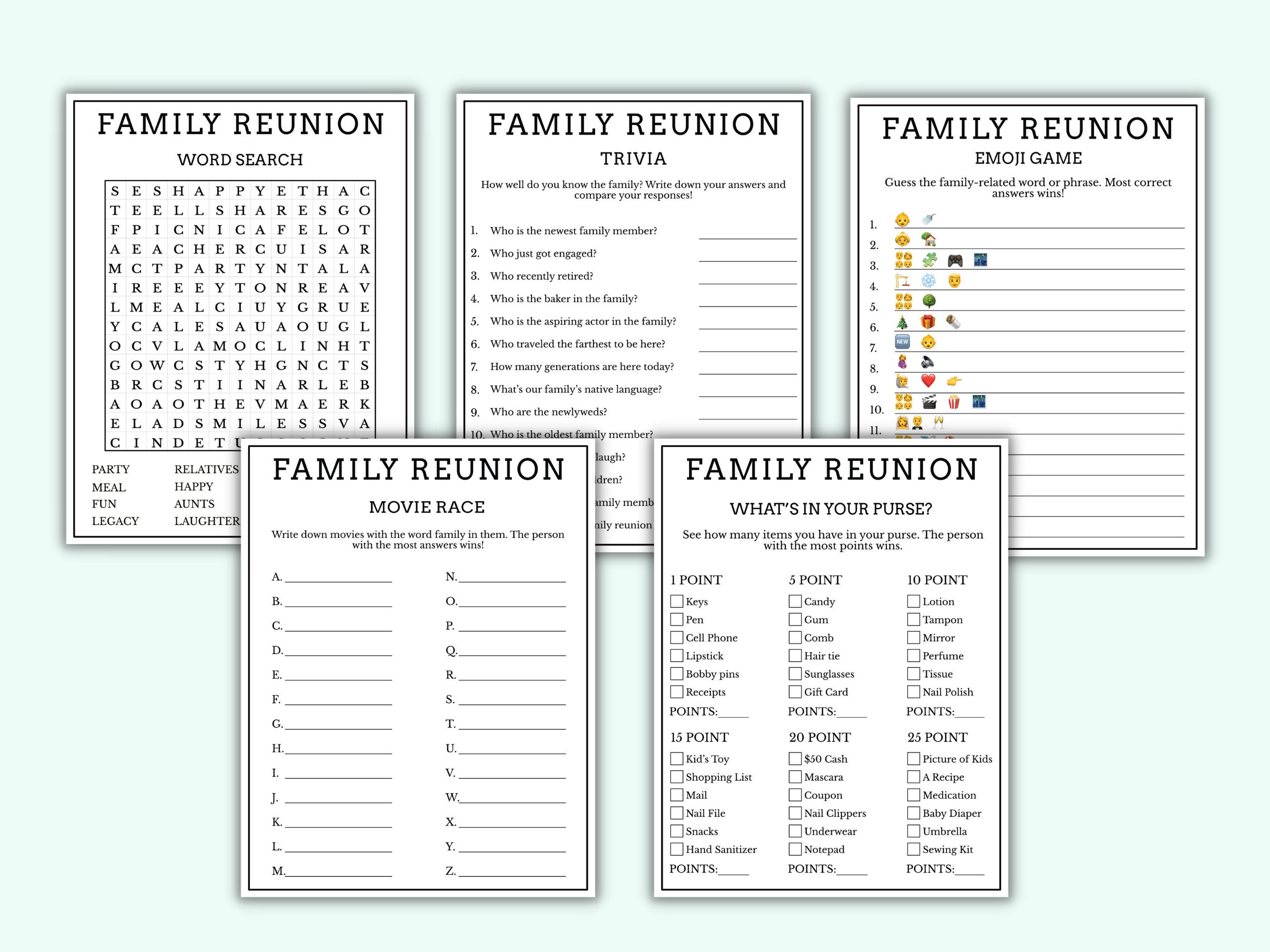 20 Family Reunion Game Bundle Printable Family Reunion Party Games for ...
