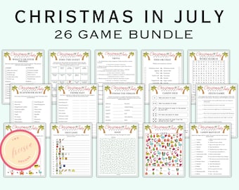 26 afdrukbare spellenbundel Kerstmis in juli - Kerstmis in juli-spellen voor kinderen en volwassenen - tropische kerstspellen - direct downloaden - MC1