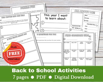 Back to School Printable Activity Worksheets for Kids - Games and Activities Pages - Instant Download