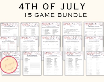 4th of July Games - 15 Printable Fourth of July Game Bundle for Kids & Adults - Independence Day Party Games - Patriotic Games - F1P