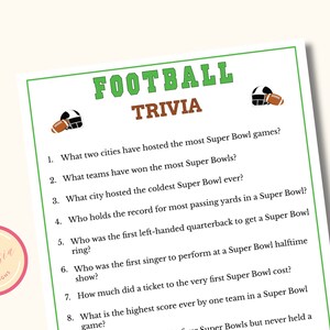 Football Trivia Game - Printable Football Party Game - Football Party Games for Football Game Night Retirement & Birthday Parties - J09
