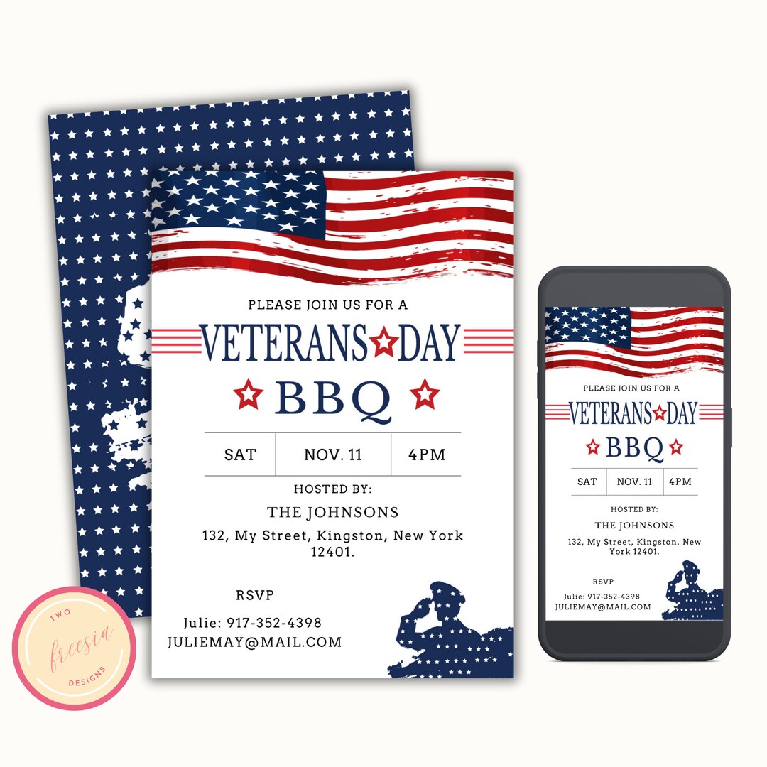 Editable Veterans Day Invitation Vet Cookout Celebration Etsy
