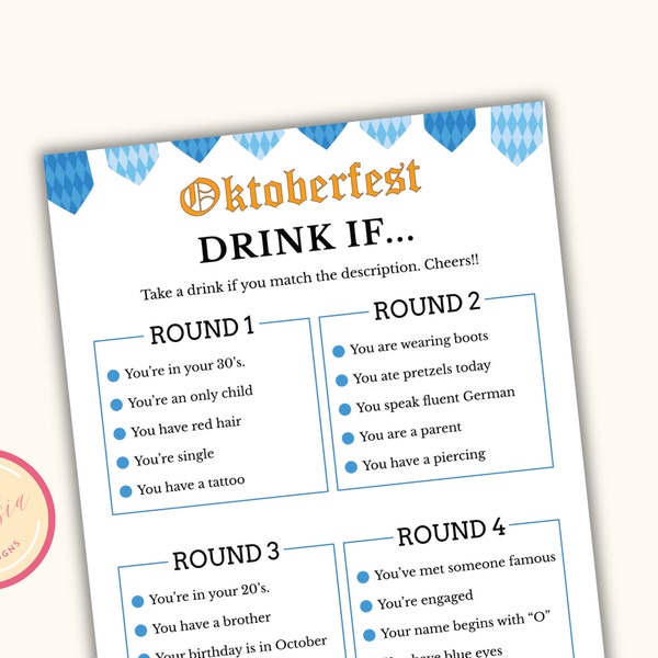 Drink if Game - Printable Adult Oktoberfest Party Games - Beer Festival Games - Drinking Game - Beer Tasting - Instant Download - RO23