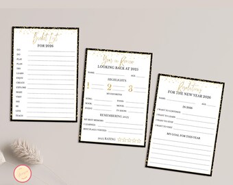 New Year's Printables, 2025 Year In Review, 2026 Resolutions, 2026 Bucket List, New Year's Activity Family New Years Ideas, Time Capsule
