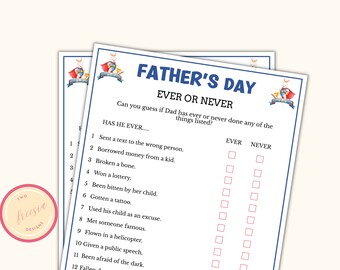 Ever or Never ゲーム - 印刷可能な父の日ゲーム - 子供と大人向けの父の日アクティビティ - ファミリー ゲーム - デジタル ダウンロード - DRF89