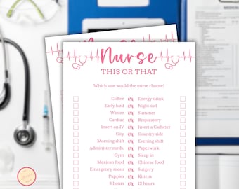 Pink Nurse This or That Game – Printable Graduation Party (Digital Download)