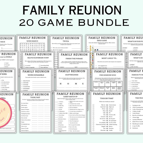 20 Familientreffen-Spielepaket - Druckbare Familientreffen-Partyspiele für Familientreffen und Spielenacht - Kinder & Erwachsene - RP98