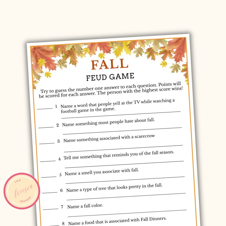Fall Dislike Fall Feud Game - Printable Autumn Game - Fun Fall Time Activities ...