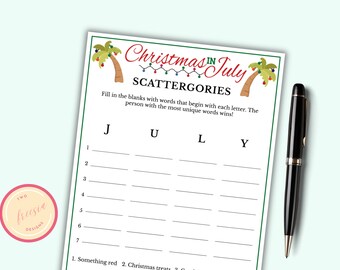 Christmas in July Scattergories Game - Printable Christmas In July Game for Kids & Adults - Tropical Christmas Game - Instant Download - MC1