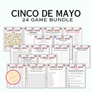24 Cinco de Mayo Game Bundle for Kids & Adults - Mexican Game Night - Office Fiesta Party Games - Family game - Printable Party Game Pack -