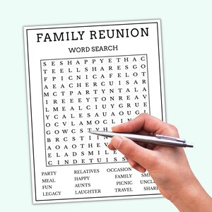 Family Reunion Word Search Game - Printable Family Reunion Party Games ...