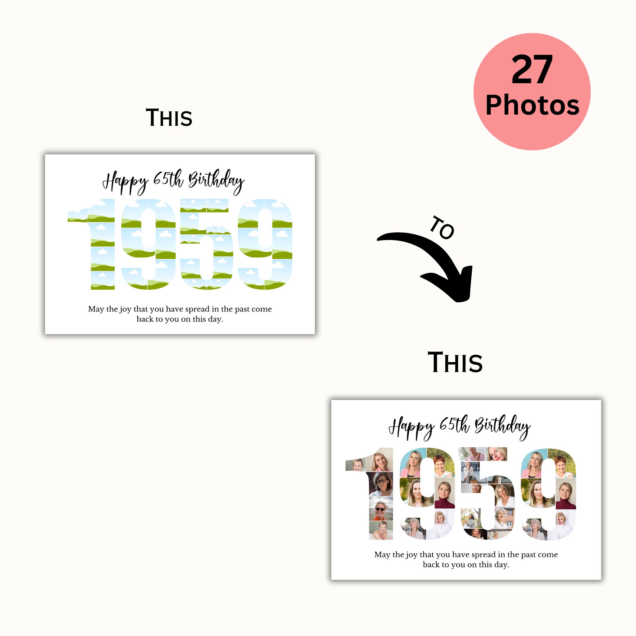 Editable Custom 65th Birthday Gift Photo Collage 65th Anniversary Born ...