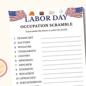 Word Scramble Game Labor Day - Printable Labor Day Party Activity - American Trivia - Patriotic Party Game - Instant Download - LM9