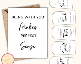 5 Senses Gift Tags & Card for Birthdays, Anniversary, Valentine's Day, Christmas - Romantic Gift Ideas for Husband, Wife, Him or Her - LN08