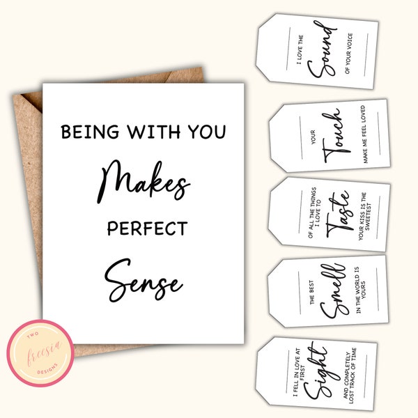 5 Senses Gift Tags & Card for Birthdays, Anniversary, Valentine's Day, Christmas - Romantic Gift Ideas for Husband, Wife, Him or Her - LN08