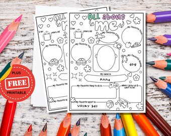 À propos de moi Feuille de coloriage d’activité pour enfants - Page de feuille de travail imprimable - Téléchargement instantané