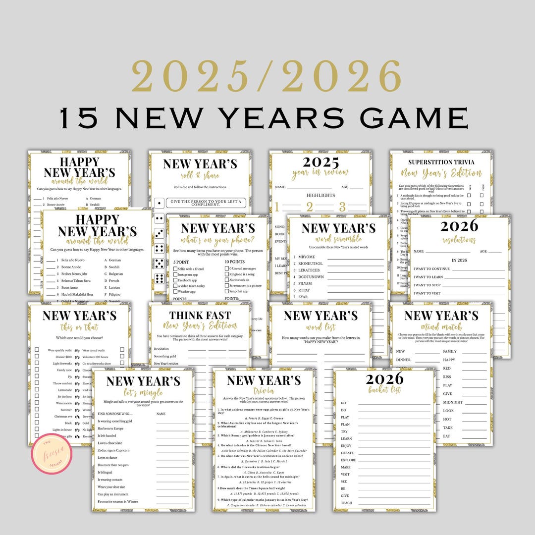 New Years Games Bundle, Printable 2026 New Years Party Games for Kids ...