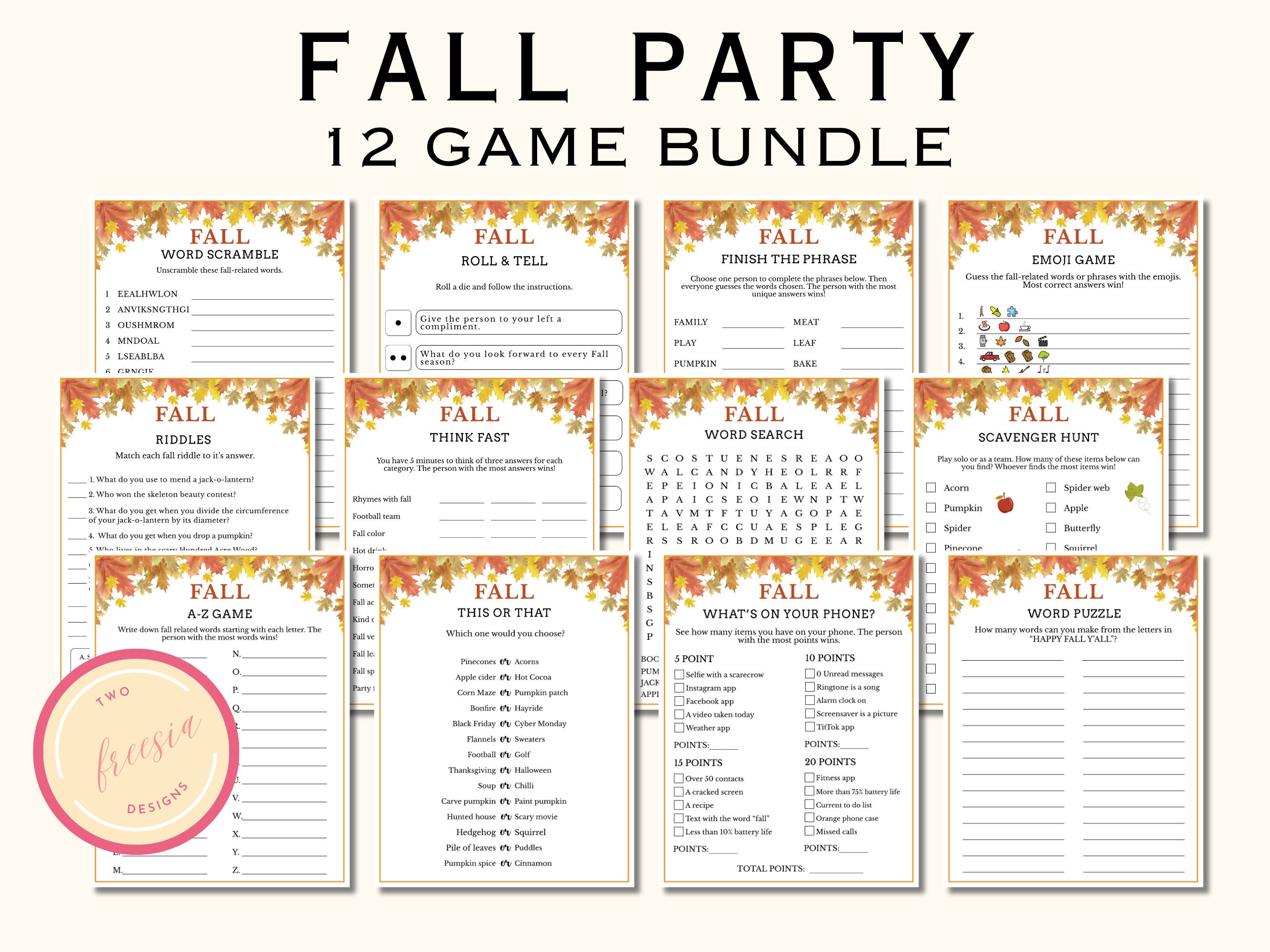 Fall Game Bundle 12 Printable Autumn Game Bundle Fun Fall Time ...