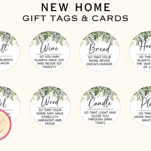 Printable Greenery New Home Tags and Cards - Traditional Housewarming Gift Basket Tags - New Home Owners Gift - Welcome Home Gift - PL90