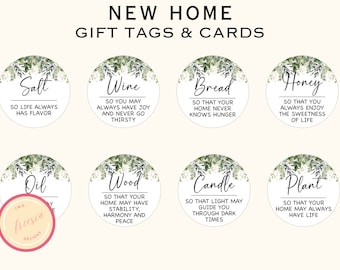 Printable Greenery New Home Tags and Cards - Traditional Housewarming Gift Basket Tags - New Home Owners Gift - Welcome Home Gift - PL90