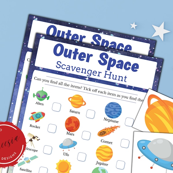 Outer Space Scavenger Hunt - Printable Space Treasure Hunt for Kids Birthday Party, Space Themed Party, Classroom and Homeschool Activity