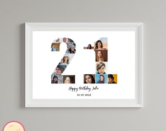 Regalo de cumpleaños número 21 personalizado editable - Collage de fotos - 21 aniversario - Vigésimo primer cumpleaños - Tablero de imágenes personalizado y personalizado - GH67