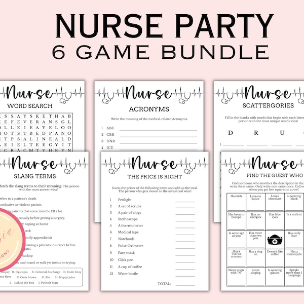 6 Nurse Graduation Game Bundle - Nursing School Graduation Party Games - Nurse Retirement Party Game - Digital Download - NU04