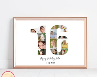 Editable Custom 16th Birthday Gift - Photo Collage - 16th anniversary - Sixteenth Birthday - Personalized, Custom Picture Board - GH67