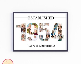 Custom 70th Birthday Photo Collage Template - Personalized 1954 Picture Collage Gift for Dad Father Husband Men Women - Born in 1954 - GH67