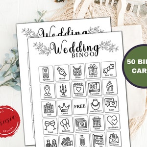 Cartones de bingo de boda - 50 cartones de bingo de boda imprimibles - Juegos de despedida de soltera - Ideas de despedida de soltera - Actividad de recepción - Descarga instantánea
