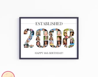 Personalized 2008 Photo Collage Template - Custom 16th Birthday Gift - Picture Collage Gift for Wife Husband Men Women - Born in 2008 - GH67