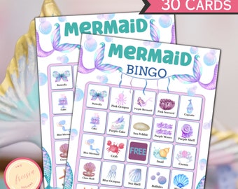 Mermaid Bingo Printable Game for Birthday Parties, Activities - Under Sea Bingo - Ocean Party Bingo - Classroom Activity - Instant Download