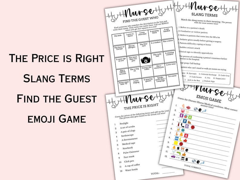 12 Printable Nurse Theme Party Games Nurse Graduation Game - Etsy