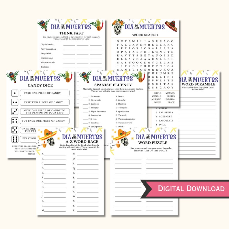Día De Los Muertos Party Games - Printable Day of the Dead Game Bundle ...