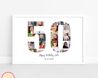 Editable Custom 50th Birthday Gift - Photo Collage - 50th anniversary - Fiftieth Birthday - Personalized, Custom Picture Board - GH67