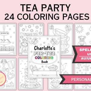 Personalized Tea Party Coloring Pages for Kids, Birthday Party, Bridal Shower - Printable Tea Party Favor - Tea Party Activity