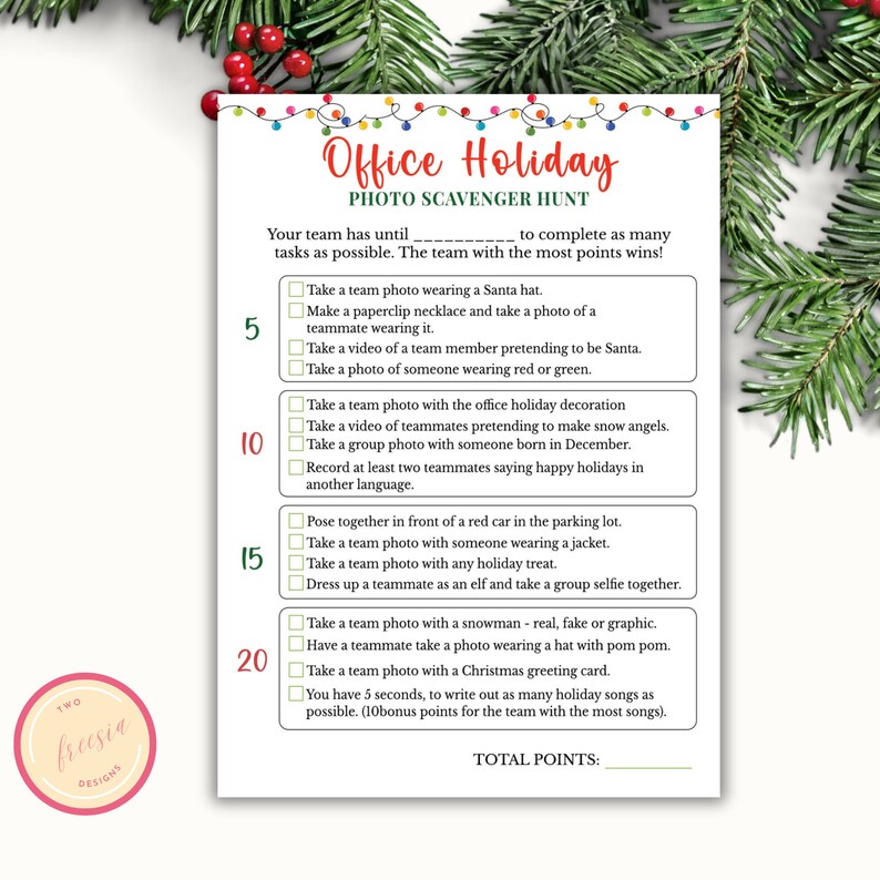 Office Holiday Party Game - Photo Scavenger Hunt - Christmas Printable ...