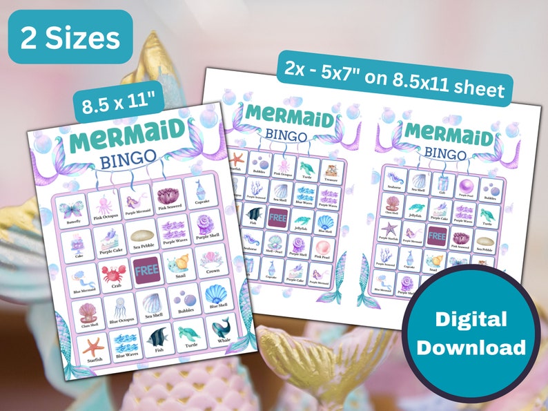 Mermaid Bingo Printable Game for Birthday Parties Activities - Etsy