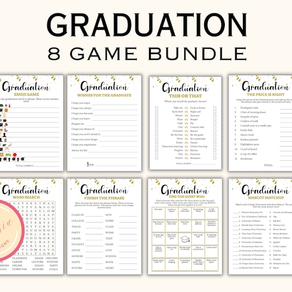 8 Printable Graduation Party Games Bundle - 2024 Graduation Games - Class of 2024 Games - 2024 Grad Party Games and Activities - GP01