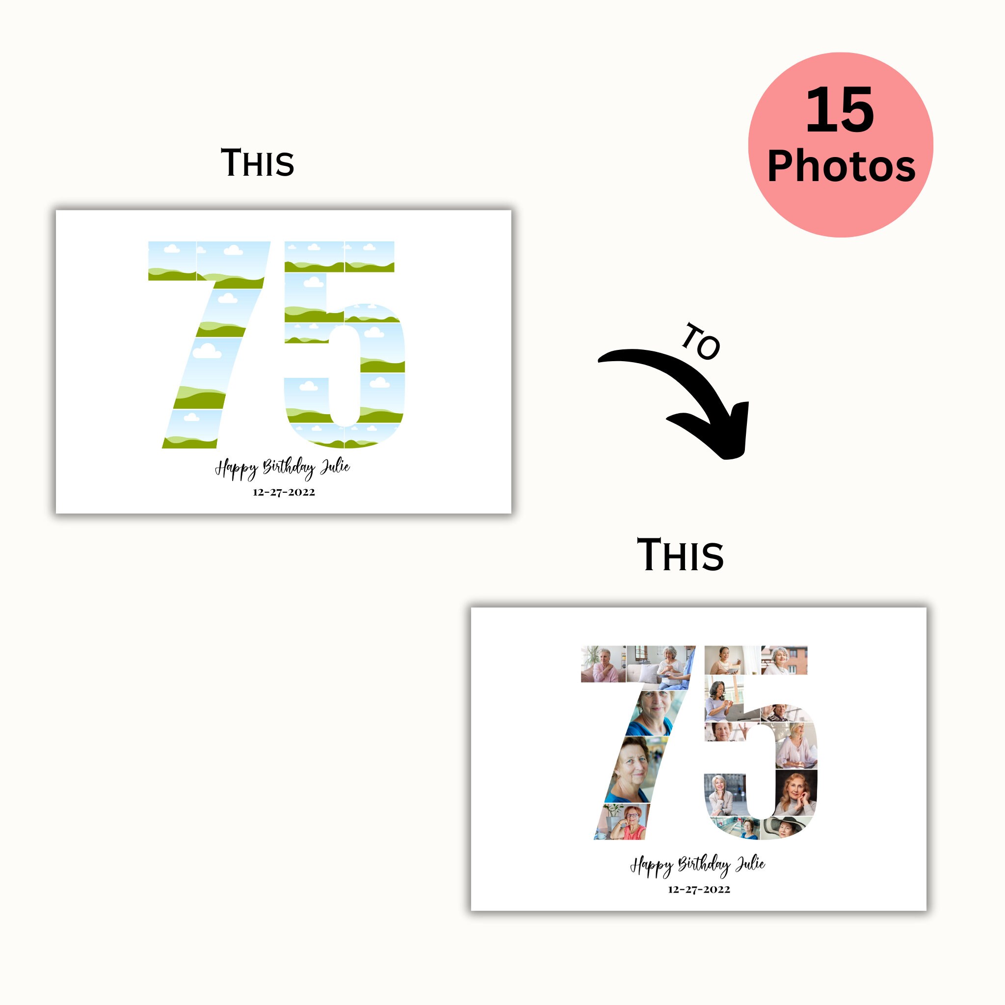 Editable Custom 75th Birthday Gift Photo Collage 75th Anniversary 75th ...