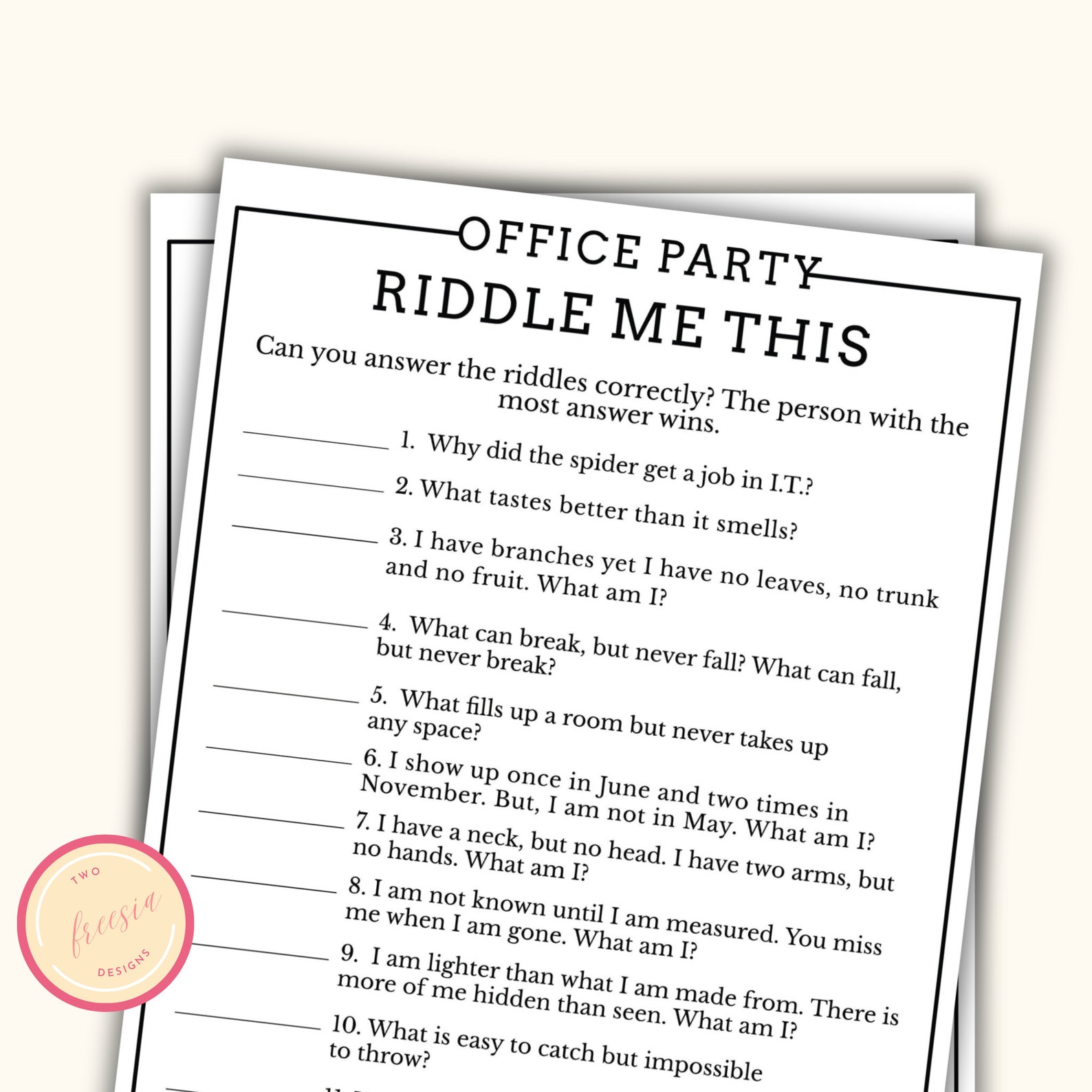 Office Party Riddles Game Printable Work Party Games for Team Building Staff Appreciation
