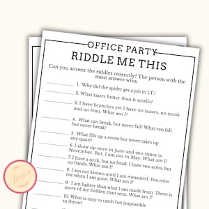 Office Party Riddles Game - Printable Work Party Games for Team Building - Staff Appreciation Icebreaker Activity - Happy Hours - LK09