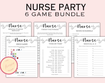 6 Printable Nurse Theme Party Games - Nurse Graduation Game - Nurse Graduation Party - Nurse Retirement Party - Digital Download - NU04